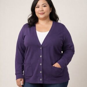 Purple Sweatshirt Cardigan Pockets Soft Cotton Blend Petite XL Hastings Smith